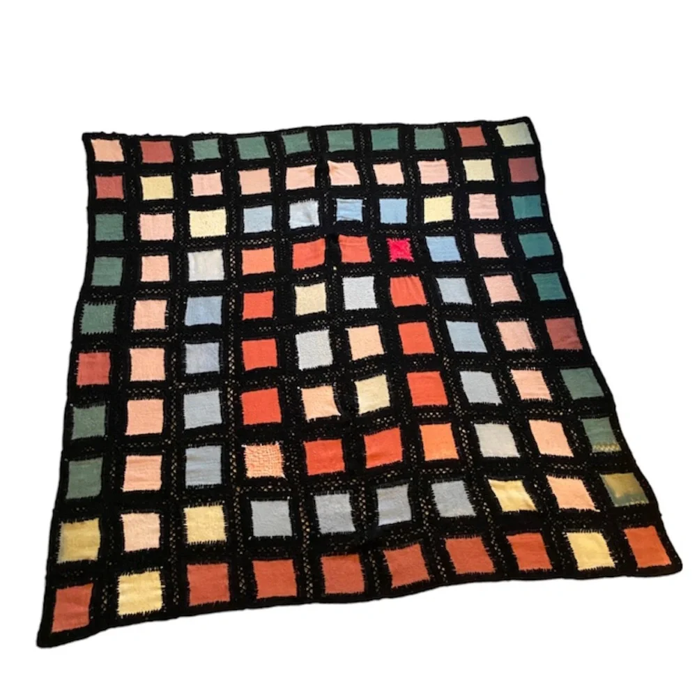 Vintage Hand Crafted Quilt Patchwork Primitive Antique Wool Crochet Knit Afghan